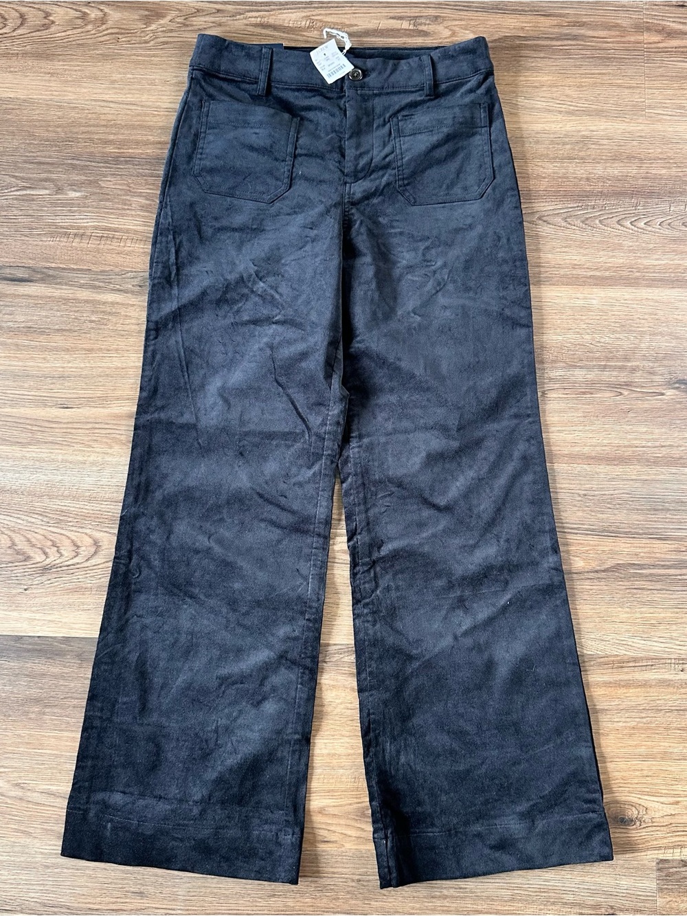 J Crew Velvet Lizzie Pant Patch Pocket Black Women 27 Wide Leg Holiday Party NWT